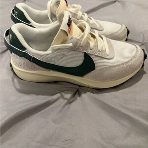 Nike waffle debut White and Dark Green Athletic Shoes